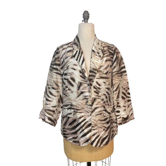 Chico's Jackets & Blazers - Chico's Brown Blush Animal Print Linen Blend Blazer 1 Medium
